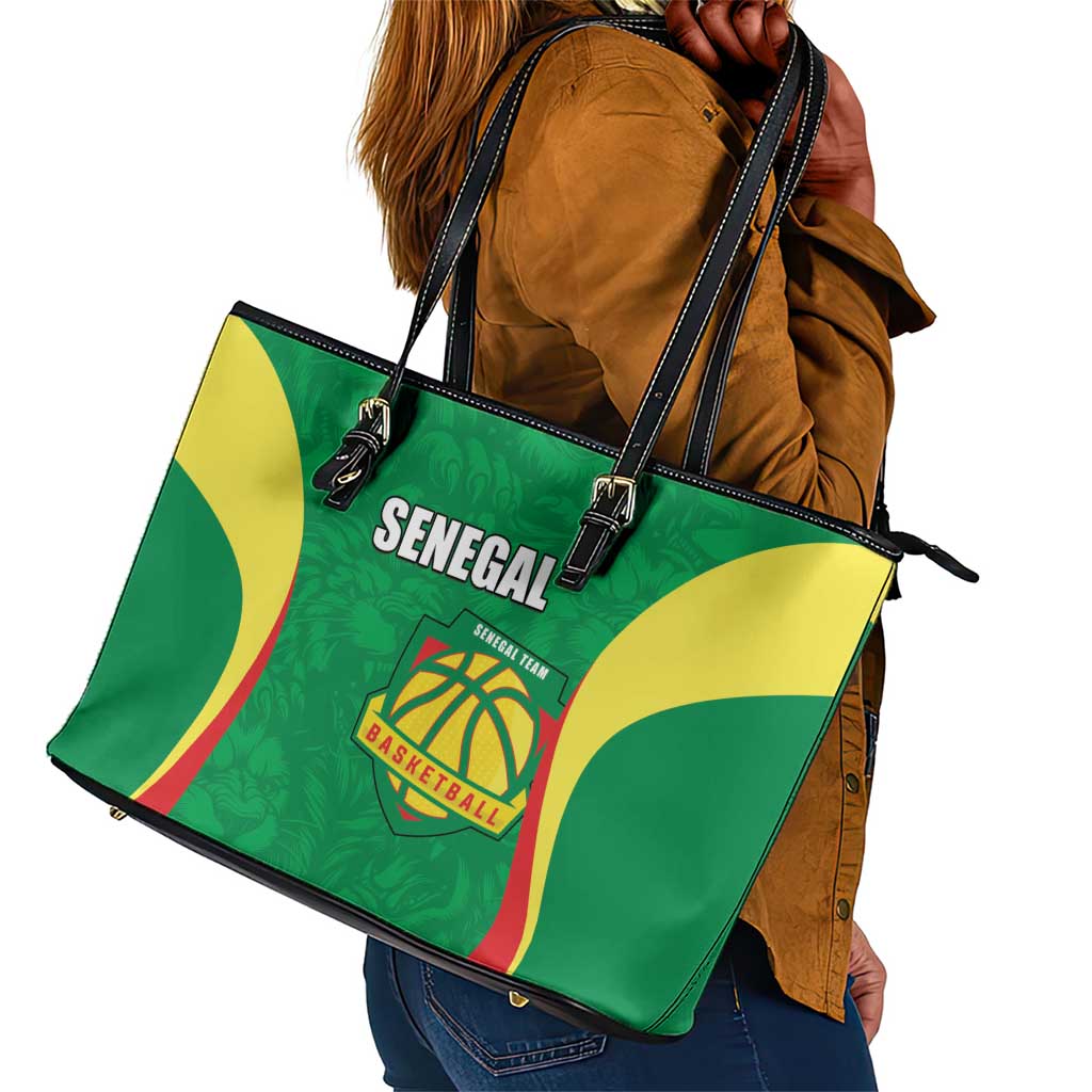Afro Basketball Senegal Custom Leather Tote Bag Go Champions Lions - African Pride