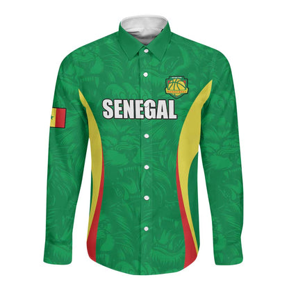 Afro Basketball Senegal Custom Long Sleeve Button Shirt Go Champions Lions - African Pride