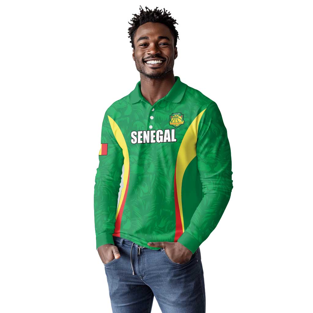Afro Basketball Senegal Custom Long Sleeve Polo Shirt Go Champions Lions - African Pride