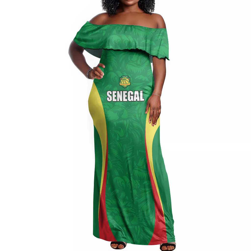 Afro Basketball Senegal Custom Off Shoulder Maxi Dress Go Champions Lions - African Pride