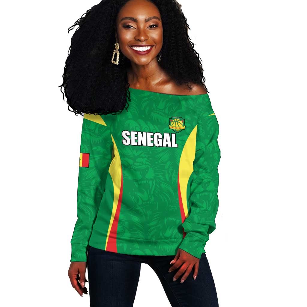 Afro Basketball Senegal Custom Off Shoulder Sweater Go Champions Lions - African Pride