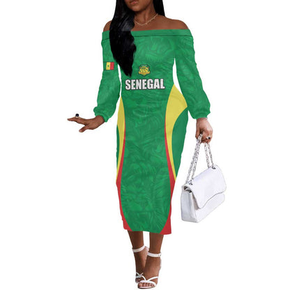 Afro Basketball Senegal Custom Off The Shoulder Long Sleeve Dress Go Champions Lions - African Pride