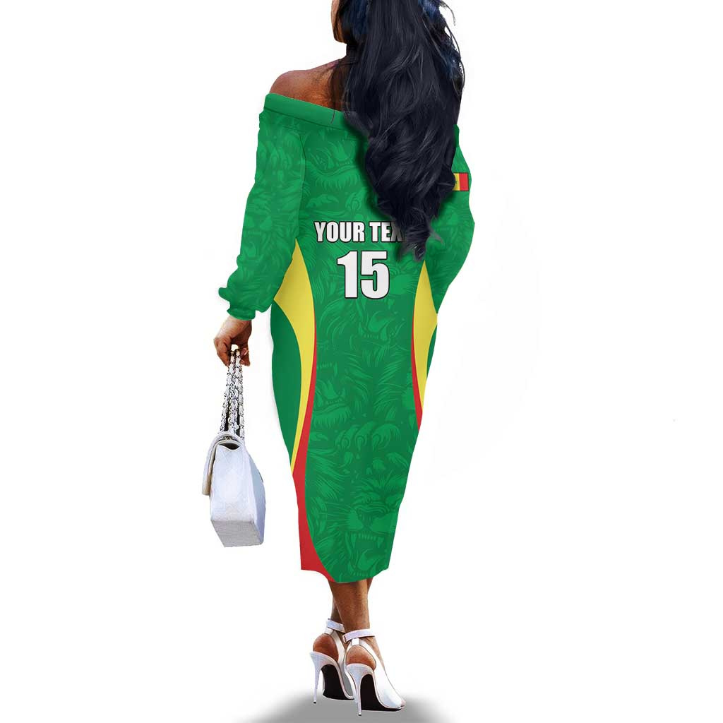Afro Basketball Senegal Custom Off The Shoulder Long Sleeve Dress Go Champions Lions - African Pride