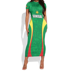 Afro Basketball Senegal Custom Short Sleeve Bodycon Dress Go Champions Lions - African Pride