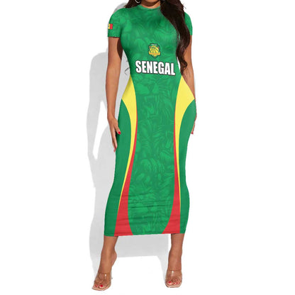 Afro Basketball Senegal Custom Short Sleeve Bodycon Dress Go Champions Lions - African Pride