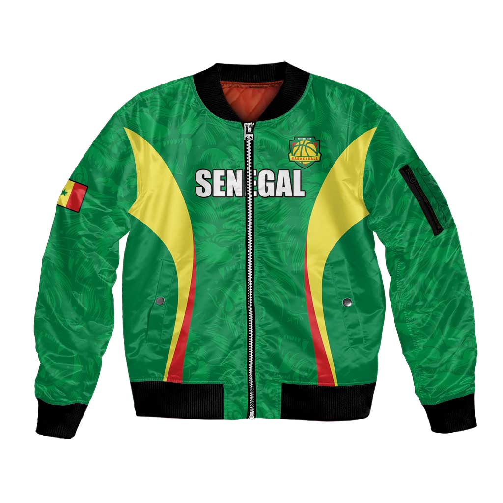 Afro Basketball Senegal Custom Sleeve Zip Bomber Jacket Go Champions Lions - African Pride