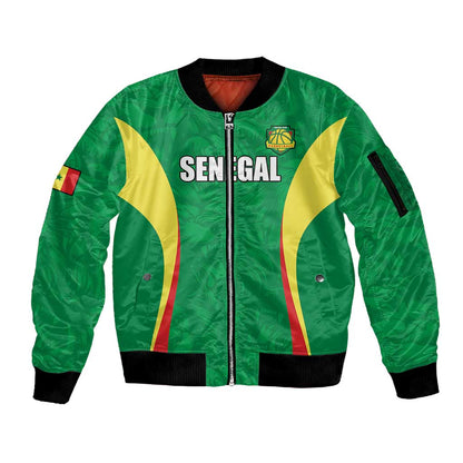 Afro Basketball Senegal Custom Sleeve Zip Bomber Jacket Go Champions Lions - African Pride