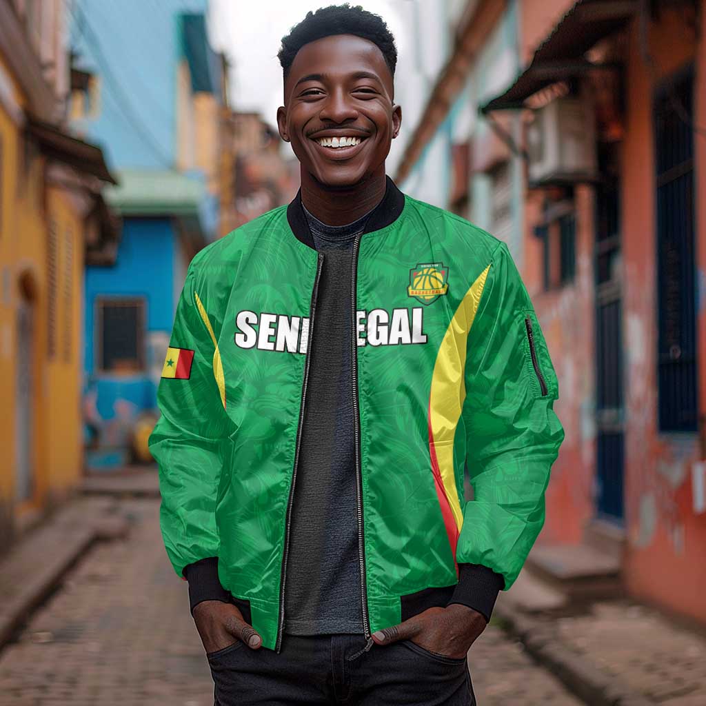 Afro Basketball Senegal Custom Sleeve Zip Bomber Jacket Go Champions Lions - African Pride