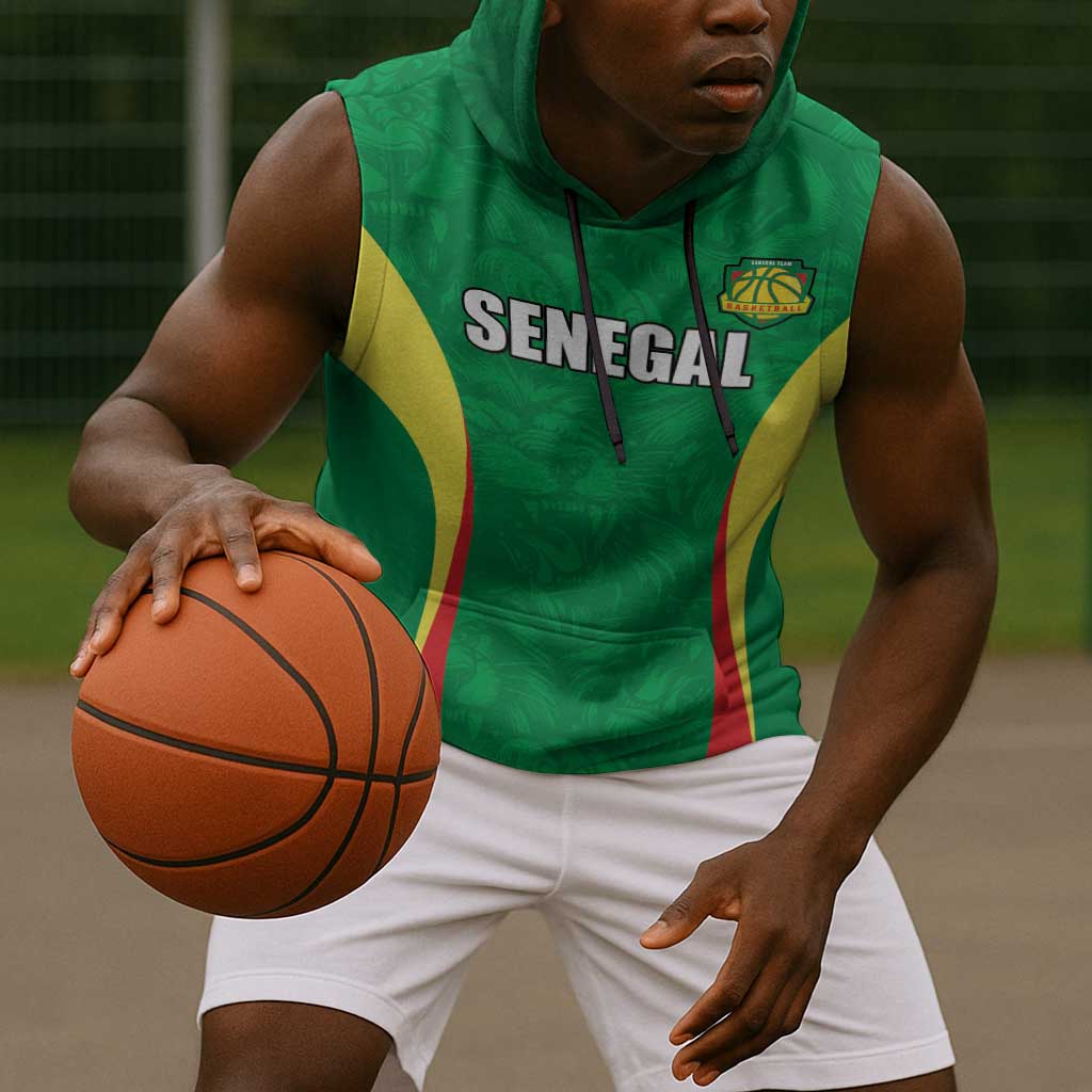 Afro Basketball Senegal Custom Sleeveless Hoodie Go Champions Lions - African Pride