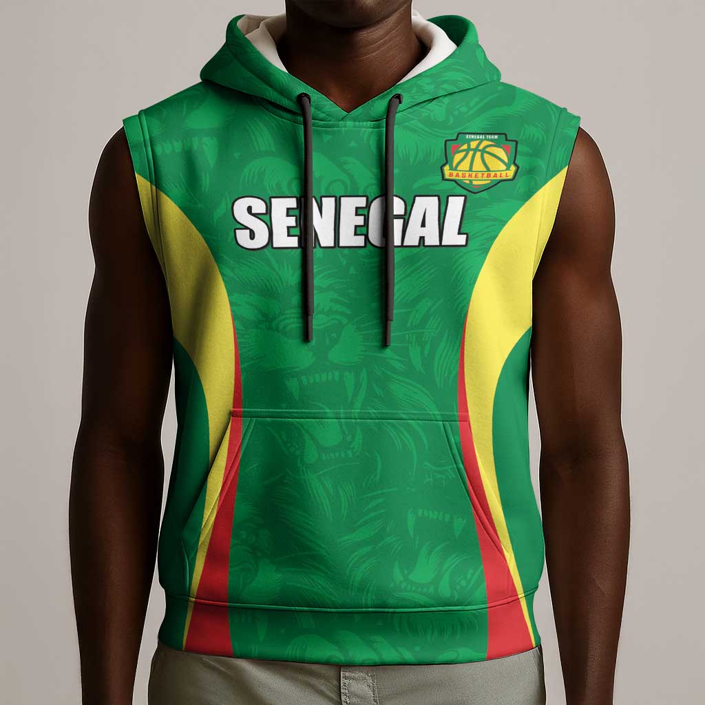 Afro Basketball Senegal Custom Sleeveless Hoodie Go Champions Lions - African Pride