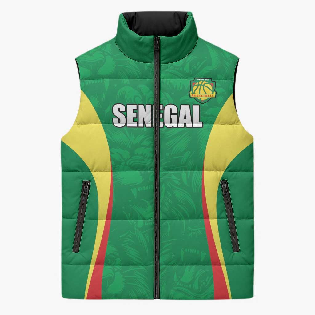 Custom Senegal Basketball Sleeveless Puffer Jacket Go Champions Lions