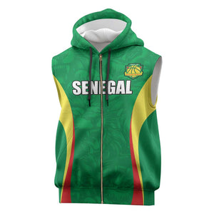 Afro Basketball Senegal Custom Sleeveless Zip Hoodie Go Champions Lions - African Pride
