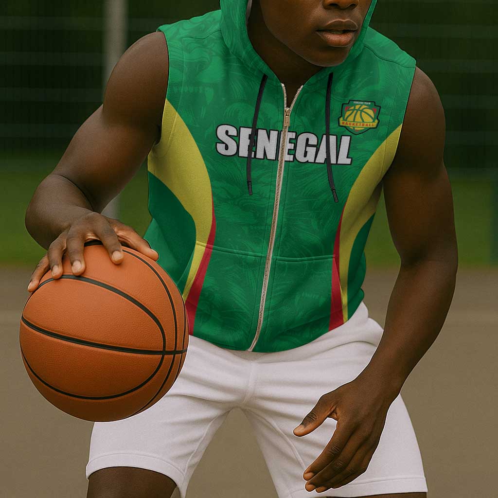 Afro Basketball Senegal Custom Sleeveless Zip Hoodie Go Champions Lions - African Pride