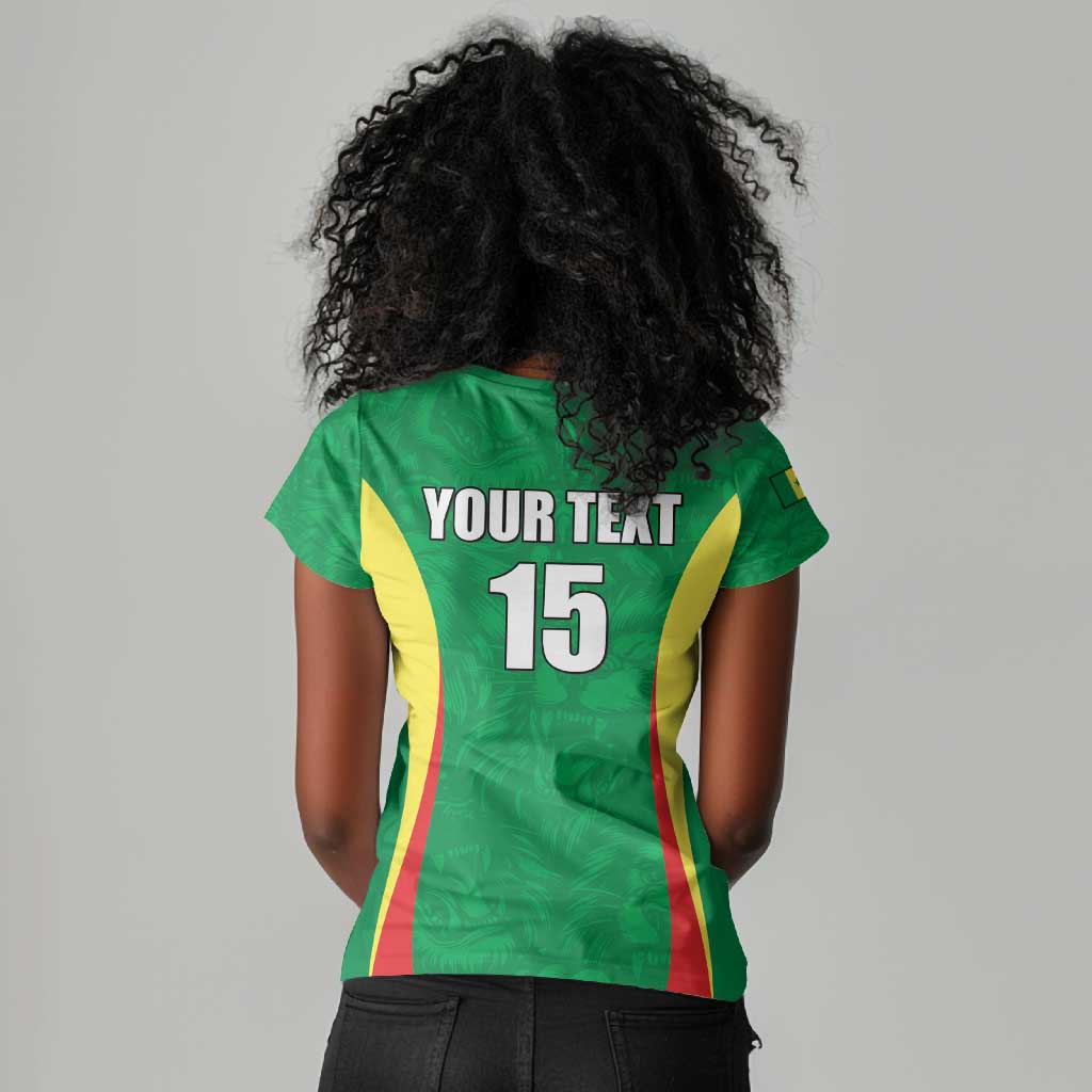 Afro Basketball Senegal Custom Women V-Neck T-Shirt Go Champions Lions - African Pride