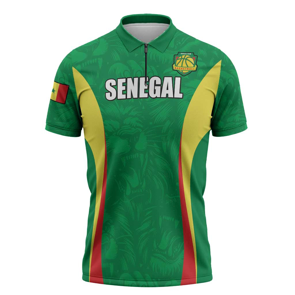 Custom Senegal Basketball Zipper Polo Shirt Go Champions Lions