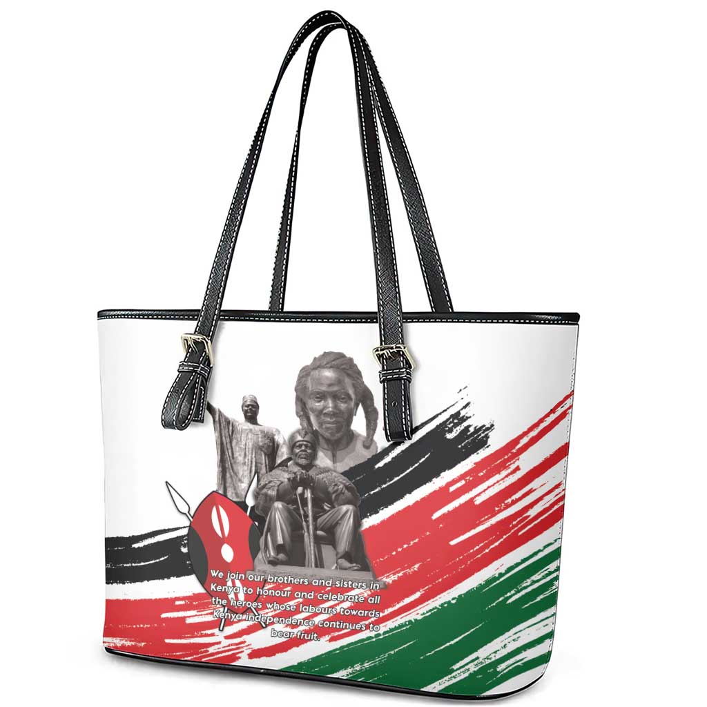 Happy Kenya Heroes Day Leather Tote Bag Kenyan Heroes - African Pride