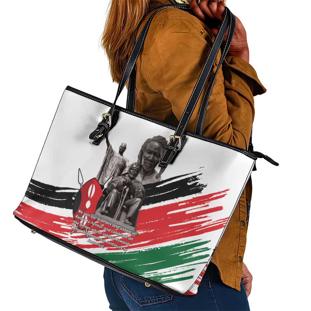 Happy Kenya Heroes Day Leather Tote Bag Kenyan Heroes - African Pride