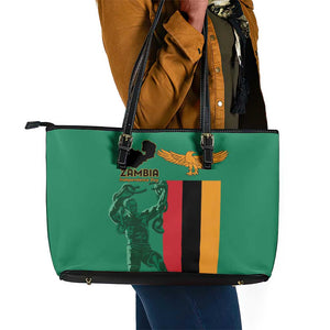 Zambia Independence Day Leather Tote Bag Statue of Freedom - African Pride