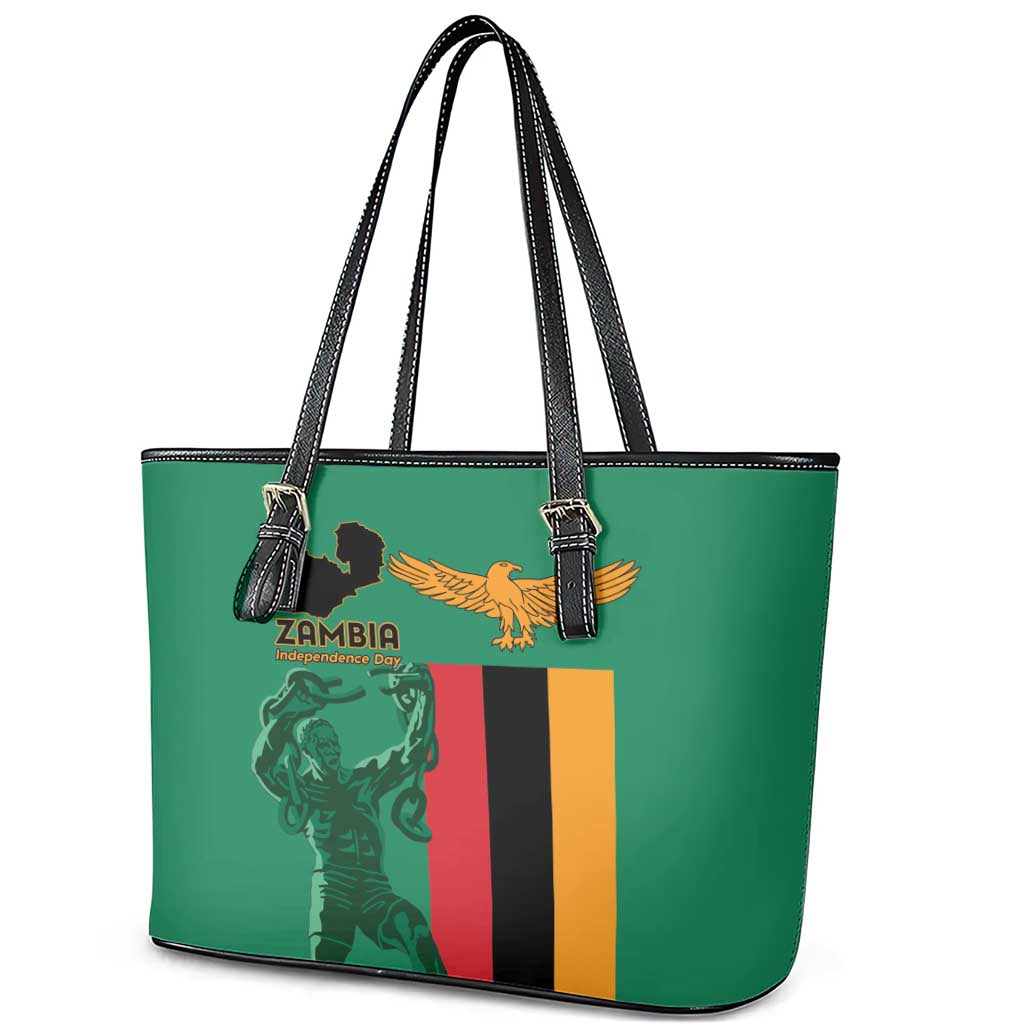 Zambia Independence Day Leather Tote Bag Statue of Freedom - African Pride