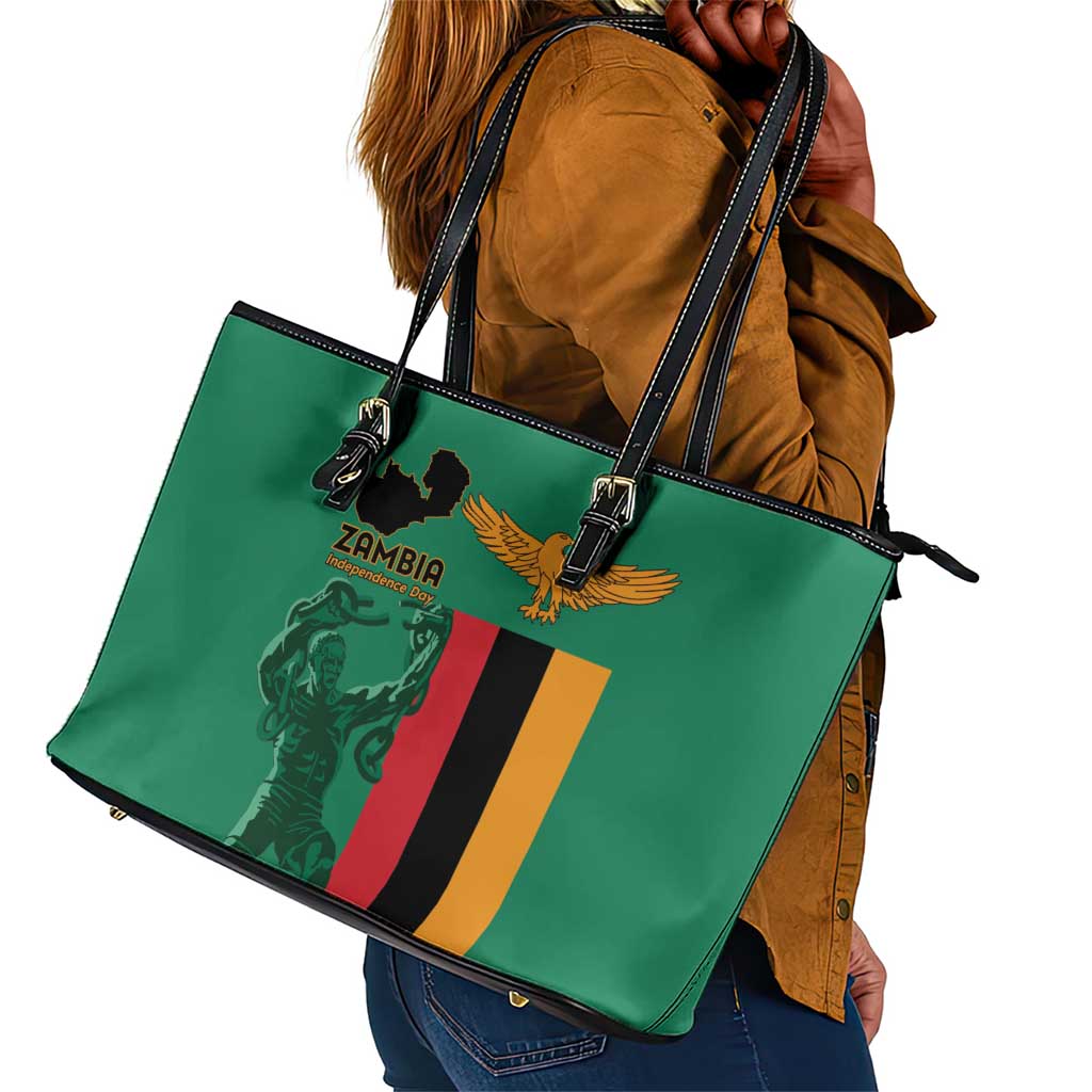 Zambia Independence Day Leather Tote Bag Statue of Freedom - African Pride