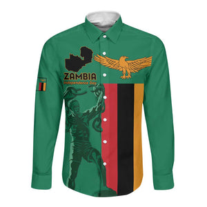 Zambia Independence Day Personalized Long Sleeve Button Shirt Statue of Freedom - African Pride
