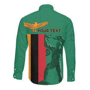 Zambia Independence Day Personalized Long Sleeve Button Shirt Statue of Freedom - African Pride