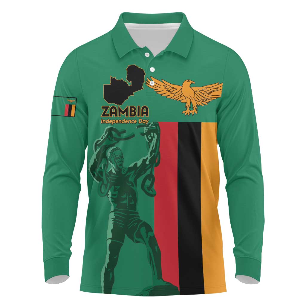 Zambia Independence Day Personalized Long Sleeve Polo Shirt Statue of Freedom - African Pride