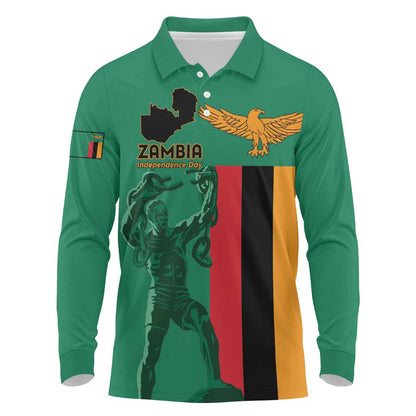 Zambia Independence Day Personalized Long Sleeve Polo Shirt Statue of Freedom - African Pride