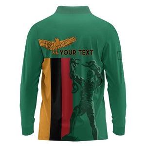 Zambia Independence Day Personalized Long Sleeve Polo Shirt Statue of Freedom - African Pride