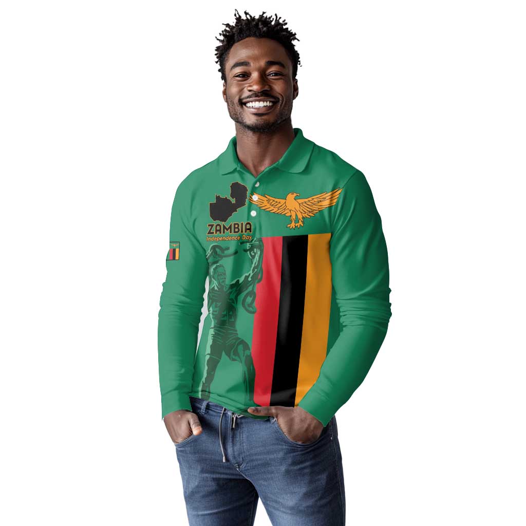 Zambia Independence Day Personalized Long Sleeve Polo Shirt Statue of Freedom - African Pride