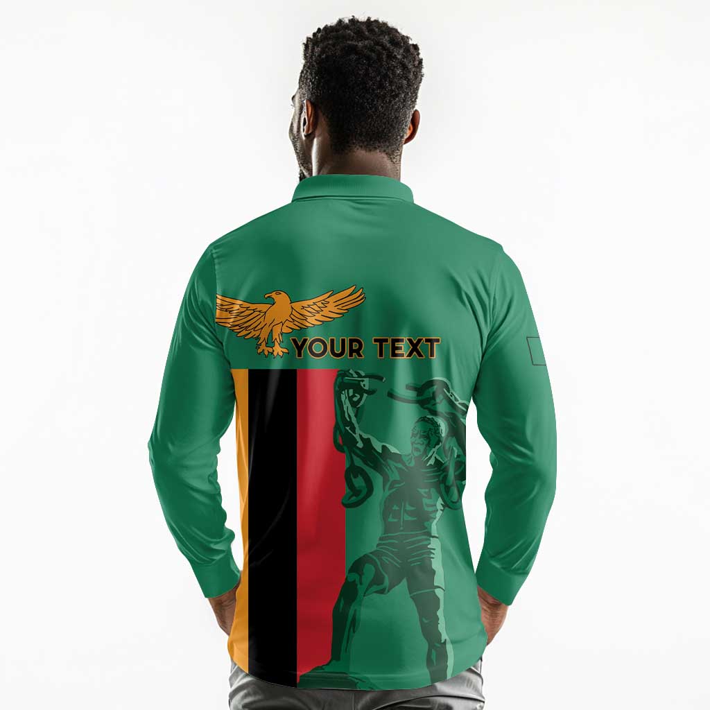 Zambia Independence Day Personalized Long Sleeve Polo Shirt Statue of Freedom - African Pride
