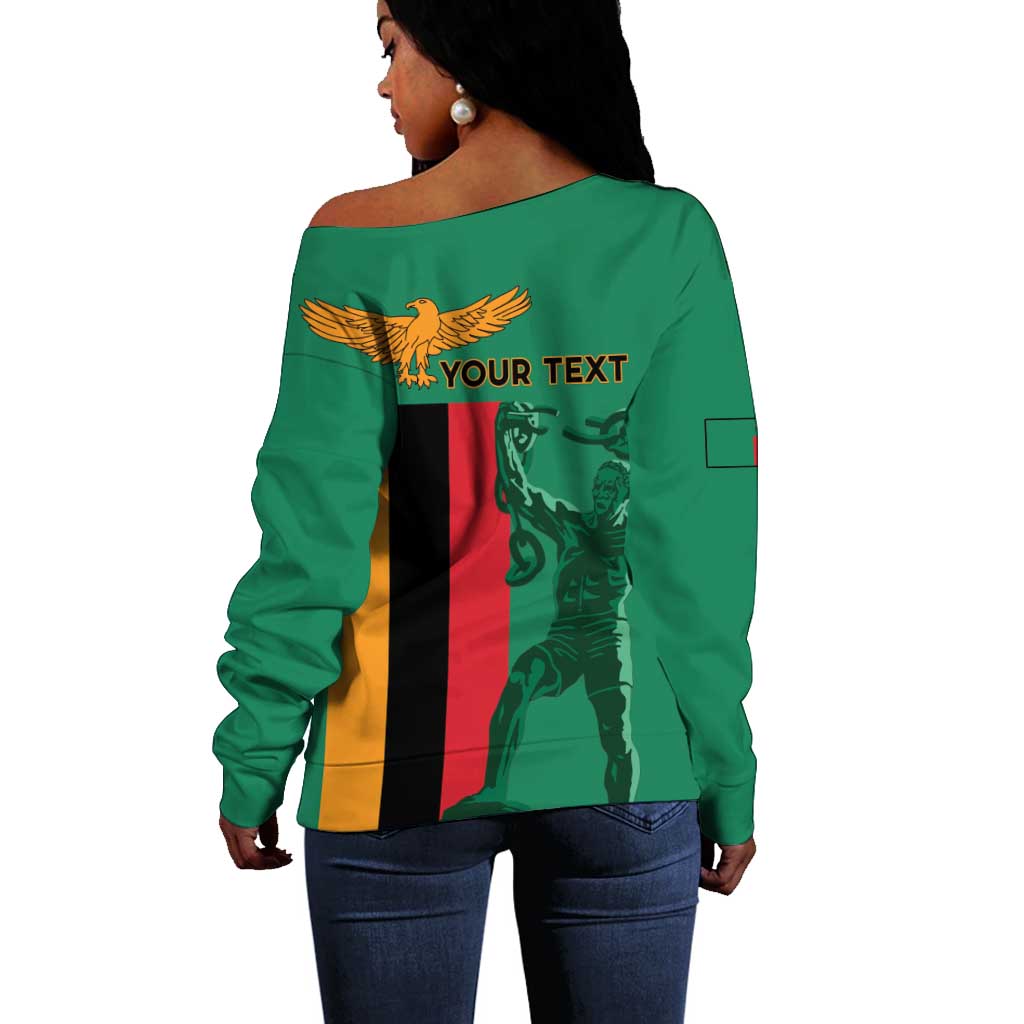 Zambia Independence Day Personalized Off Shoulder Sweater Statue of Freedom - African Pride