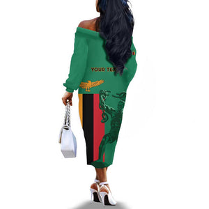 Zambia Independence Day Personalized Off The Shoulder Long Sleeve Dress Statue of Freedom - African Pride