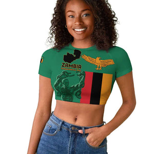Zambia Independence Day Personalized Raglan Cropped T shirt Statue of Freedom - African Pride