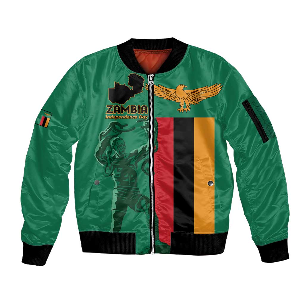 Zambia Independence Day Personalized Sleeve Zip Bomber Jacket Statue of Freedom - African Pride