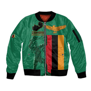 Zambia Independence Day Personalized Sleeve Zip Bomber Jacket Statue of Freedom - African Pride