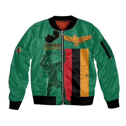 Zambia Independence Day Personalized Sleeve Zip Bomber Jacket Statue of Freedom - African Pride