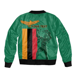 Zambia Independence Day Personalized Sleeve Zip Bomber Jacket Statue of Freedom - African Pride
