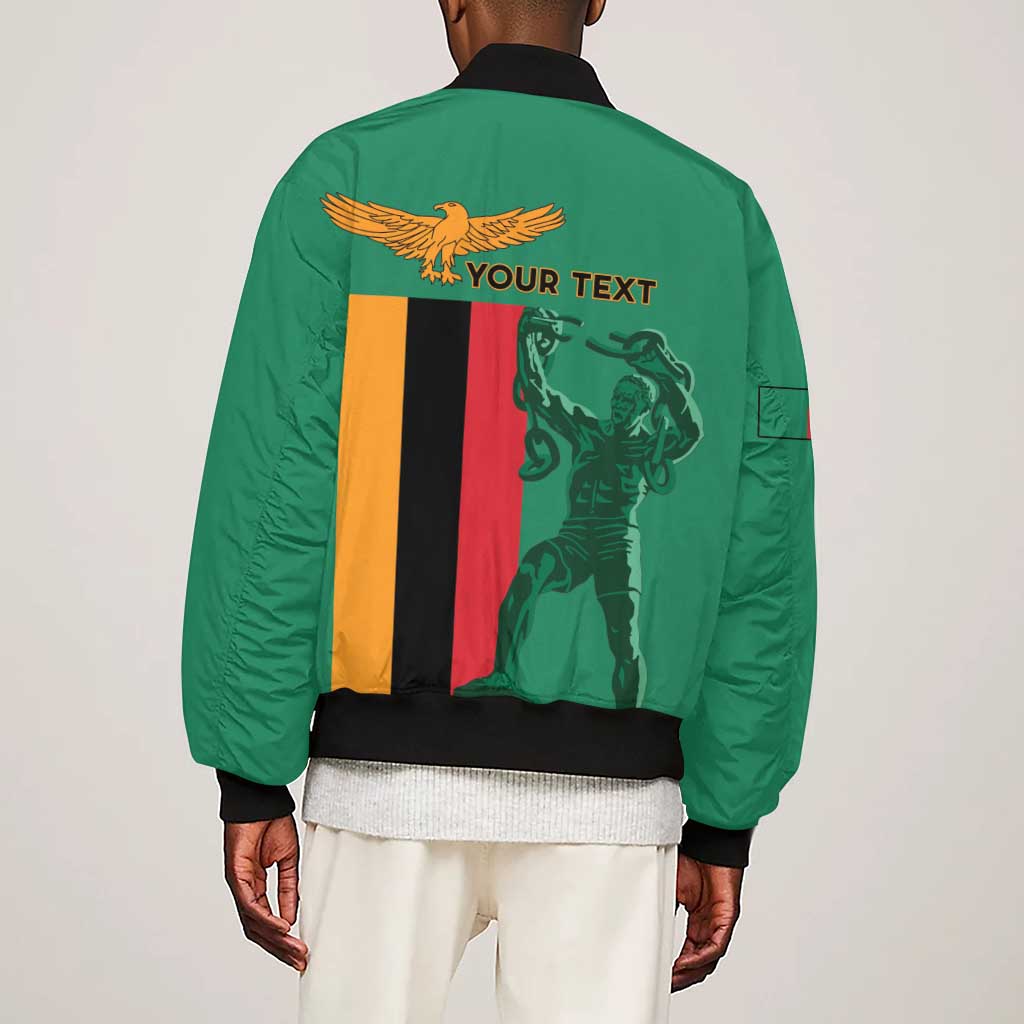 Zambia Independence Day Personalized Sleeve Zip Bomber Jacket Statue of Freedom - African Pride