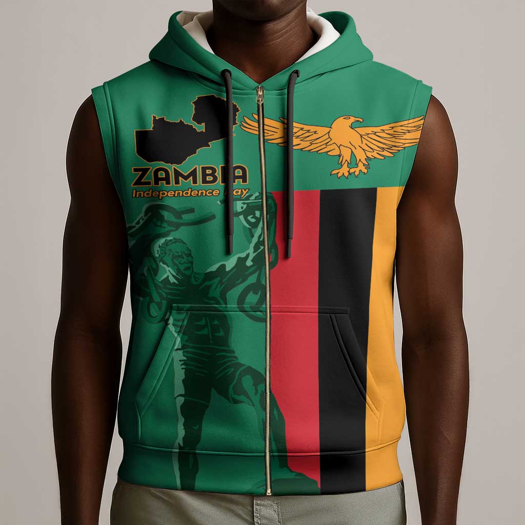 Zambia Independence Day Personalized Sleeveless Zip Hoodie Statue of Freedom - African Pride