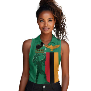 Zambia Independence Day Personalized Women Sleeveless Polo Shirt Statue of Freedom - African Pride
