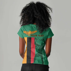 Zambia Independence Day Personalized Women V-Neck T-Shirt Statue of Freedom - African Pride