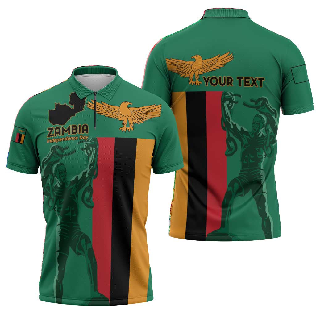 Personalized Zambia Independence Day Zipper Polo Shirt Lusaka Freedom Statue