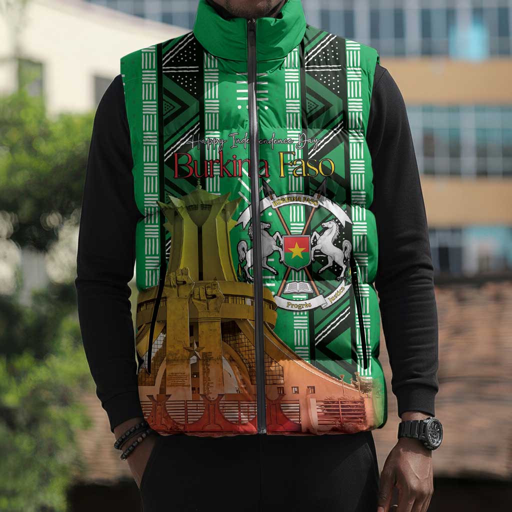 Personalized Burkina Faso Martyrs Day Sleeveless Puffer Jacket Monument des Heros Nationaux