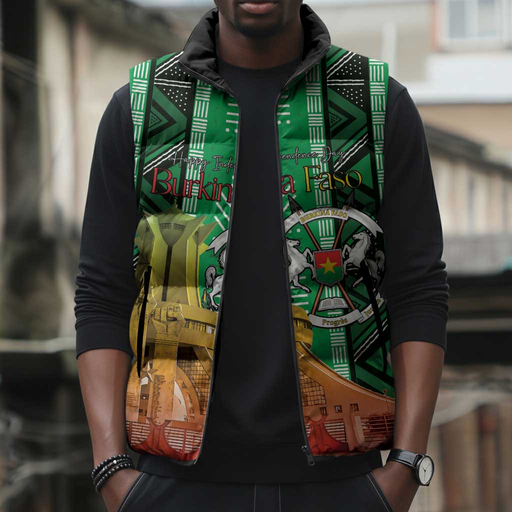 Personalized Burkina Faso Martyrs Day Sleeveless Puffer Jacket Monument des Heros Nationaux