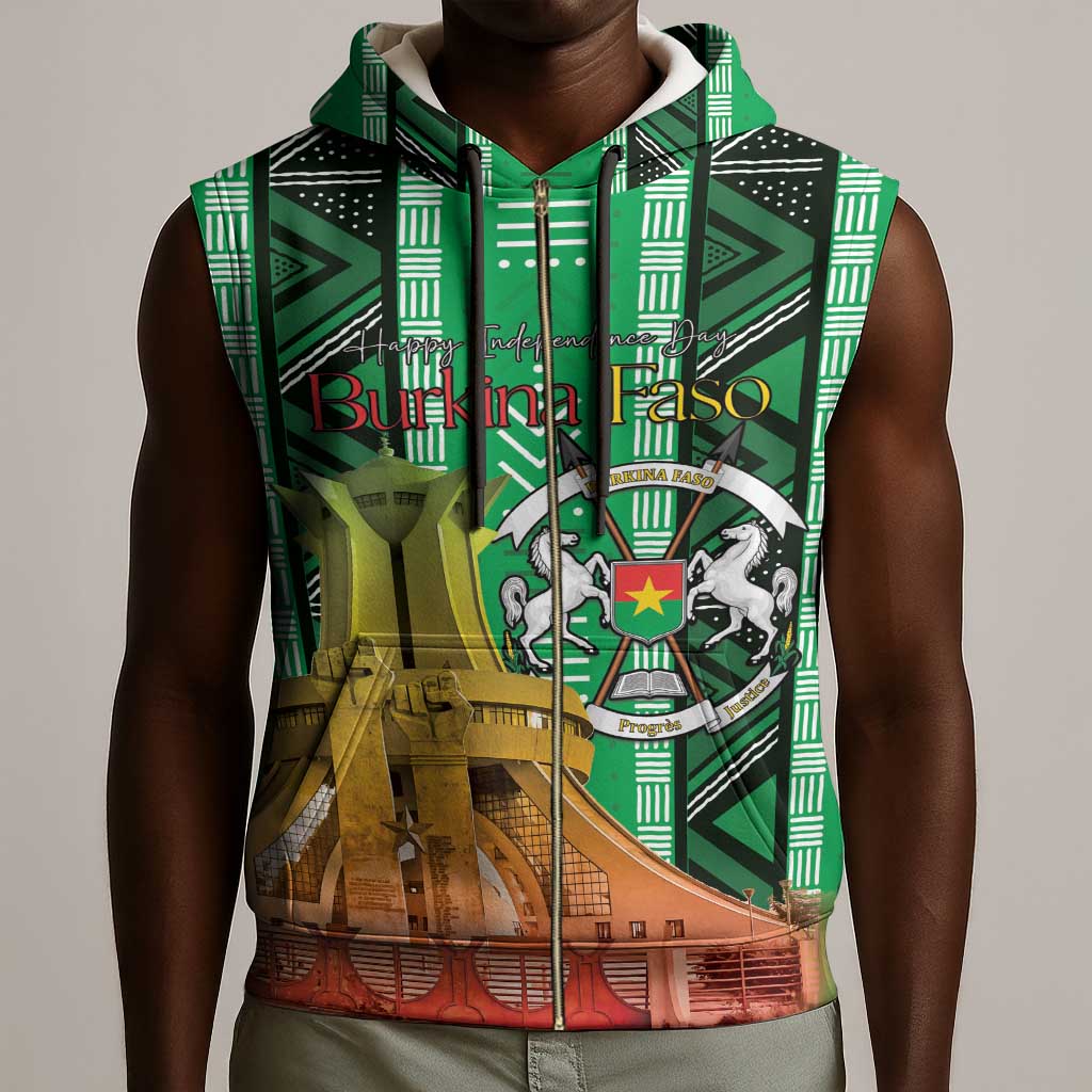 Burkina Faso Martyrs Day Personalized Sleeveless Zip Hoodie Monument des Heros Nationaux - African Pride