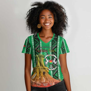 Burkina Faso Martyrs Day Personalized Women V-Neck T-Shirt Monument des Heros Nationaux - African Pride