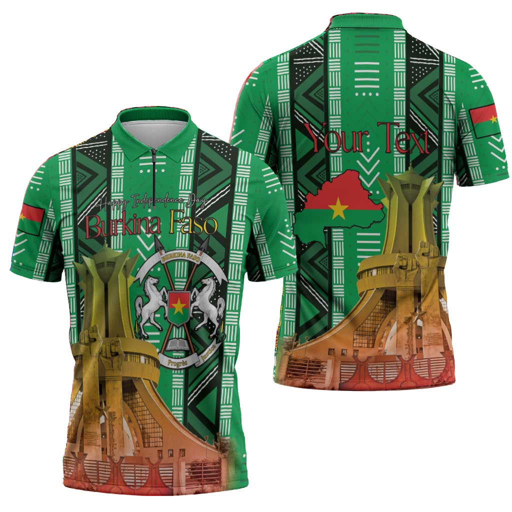 Personalized Burkina Faso Martyrs Day Zipper Polo Shirt Monument des Heros Nationaux