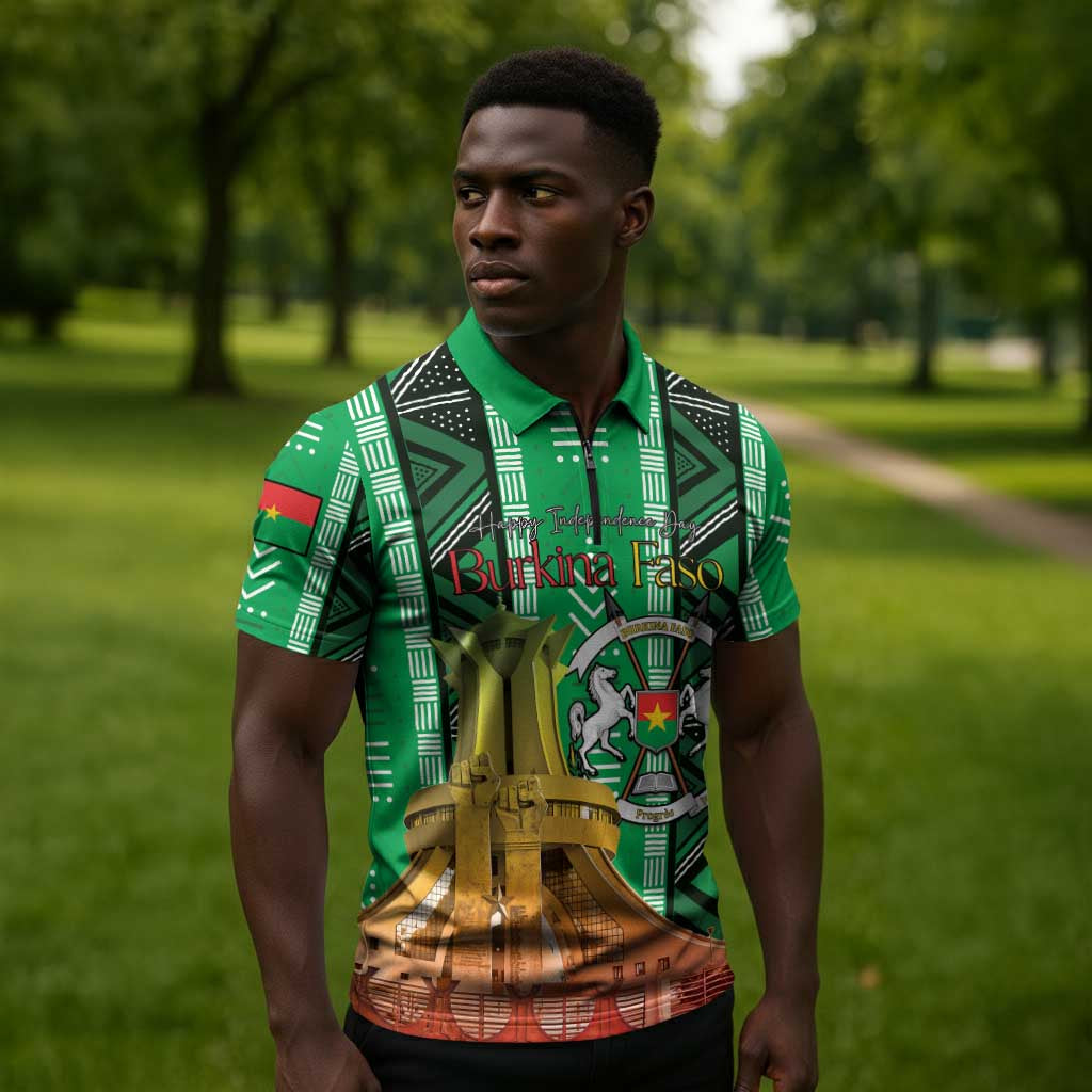 Personalized Burkina Faso Martyrs Day Zipper Polo Shirt Monument des Heros Nationaux