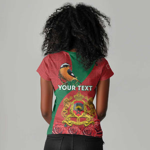 Personalised Afro Morocco Women V-Neck T-Shirt Happy Proclamation Day - African Pattern
